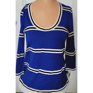 Authentic NEW St. John sweater Size P(2), Blue wBlackWhite Stripes Wool 88% 295$